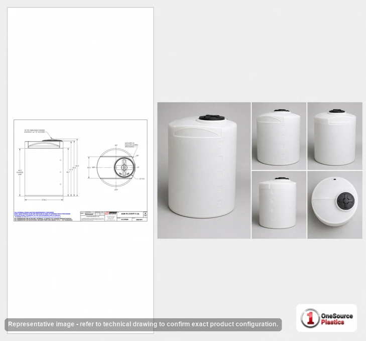 Dimensional spec drawing for Snyder 210 Gallon Vertical Storage Tank (36" L x 36" W x 55" H)
