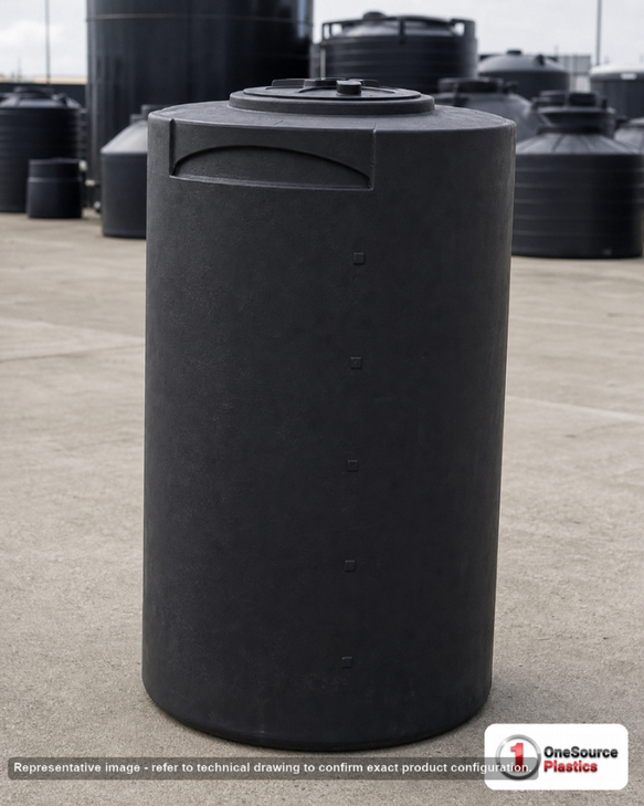 Snyder Industries 150 Gallon ASTM Black Heavy Duty Vertical Storage Tank. Polyethylene; Black; 59" H x 30" W x 30" L