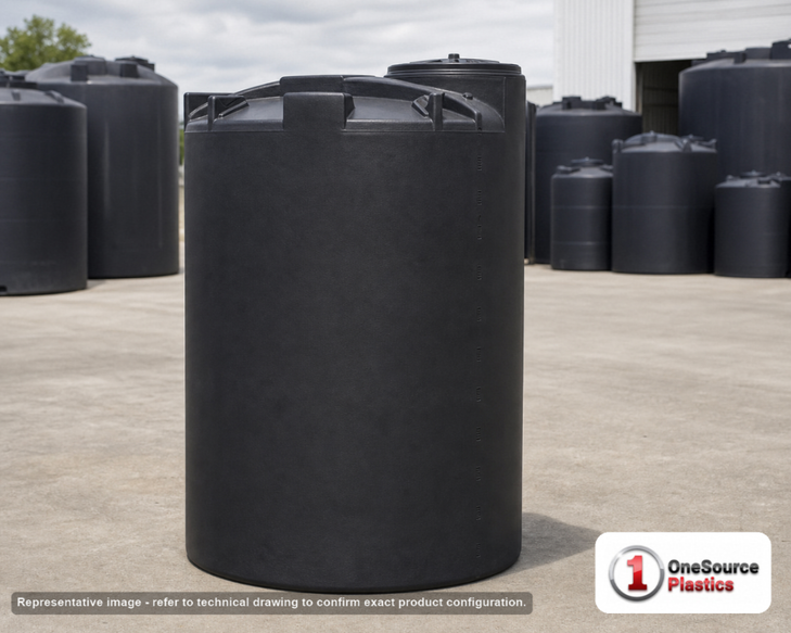 Snyder Industries 550 Gallon ASTM XLPE Black Heavy Duty Vertical Storage Tank. Crosslinked Linear Polyethylene; Black; 75" H