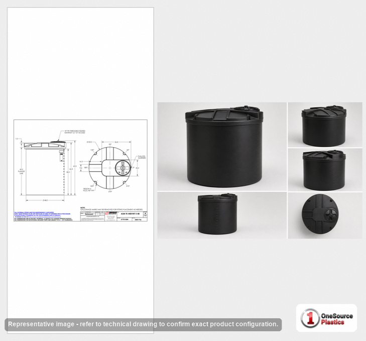 Dimensional spec drawing for Snyder 440 Gallon Vertical Storage Tank (53" L x 53" W x 69" H)