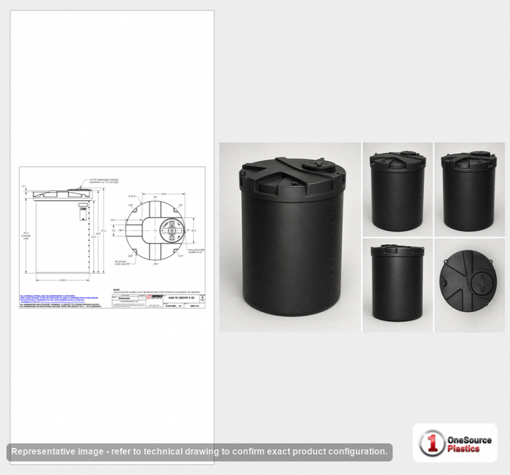 Dimensional spec drawing for Snyder 330 Gallon Vertical Storage Tank (47" L x 47" W x 68" H)