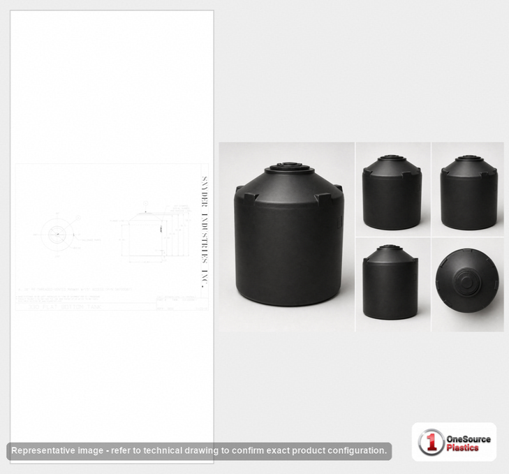 Dimensional spec drawing for Snyder 330 Gallon Vertical Storage Tank (44" L x 44" W x 58" H)
