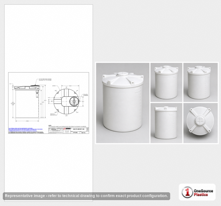Dimensional spec drawing for Snyder 440 Gallon Vertical Storage Tank (53" L x 53" W x 69" H)