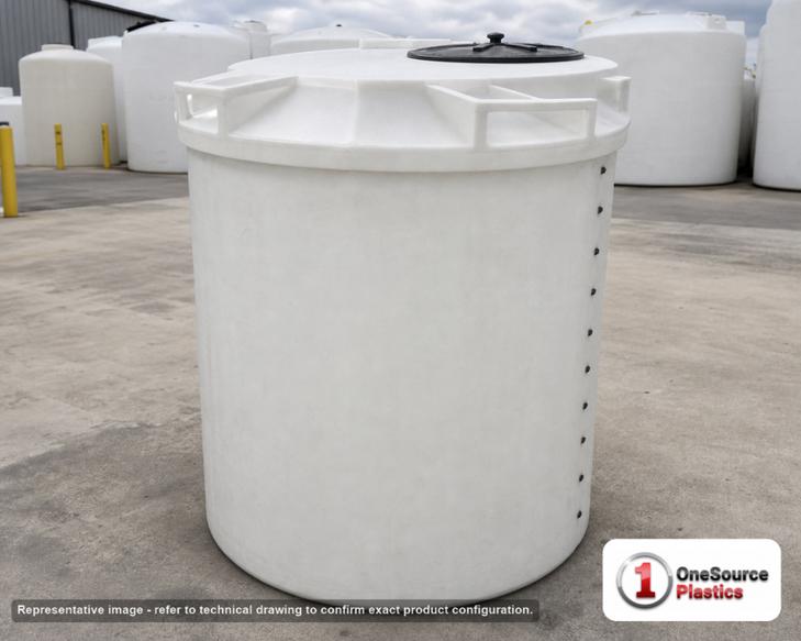 Snyder Industries 330 Gallon ASTM XLPE Heavy Duty Vertical Storage Tank. Crosslinked Linear Polyethylene; Natural White; dimensions 68.0in H x 47.0in W x 47.0in L; 108.0 lb empty; 1.9 specific gravity rating; fittings: 1 Manway / Lid; max temp 140 deg  F / 60 deg  C; 3 Year Warranty. Manufacturer part number 5750100n42. Manufactured by Snyder. Sold by OneSource Plastics (https://www.onesourceplastics.com).