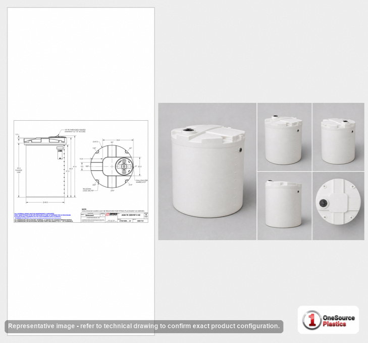 Dimensional spec drawing for Snyder 330 Gallon Vertical Storage Tank (47" L x 47" W x 68" H)