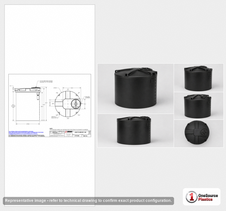 Dimensional spec drawing for Snyder 440 Gallon Vertical Storage Tank (53" L x 53" W x 69" H)