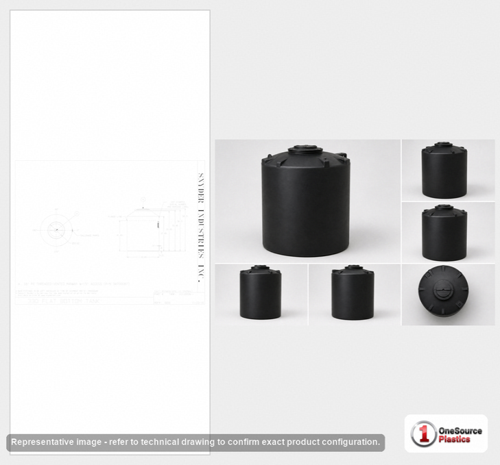 Dimensional spec drawing for Snyder 330 Gallon Vertical Storage Tank (44" L x 44" W x 58" H)