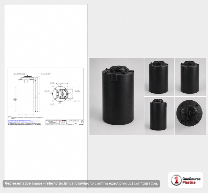 Snyder Industries 300 Gallon ASTM Black Heavy Duty Vertical Storage Tank