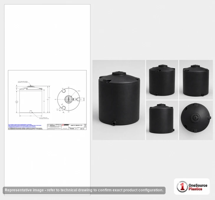 Dimensional spec drawing for Snyder 1300 Gallon Vertical Storage Tank (72" L x 72" W x 87" H)