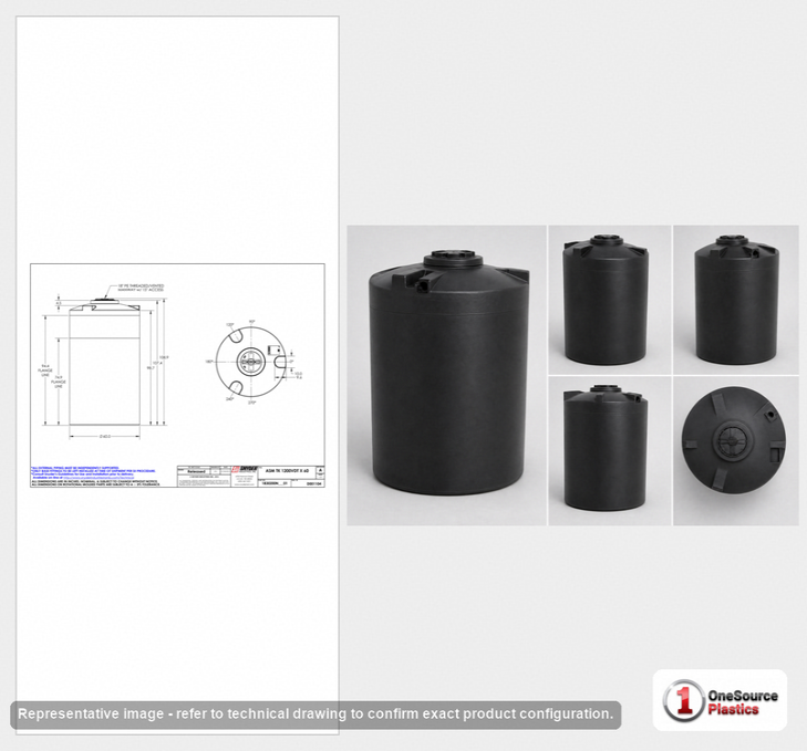Dimensional spec drawing for Snyder 1200 Gallon Vertical Storage Tank (60" L x 60" W x 109" H)