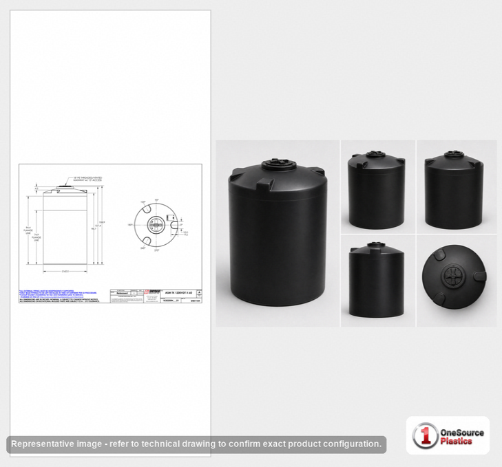 Dimensional spec drawing for Snyder 1200 Gallon Vertical Storage Tank (60" L x 60" W x 109" H)