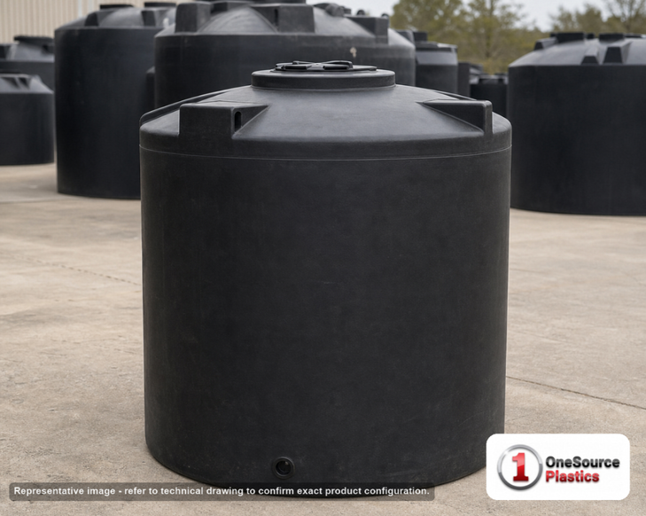 Snyder Industries 710 Gallon ASTM XLPE Black Heavy Duty Vertical Storage Tank. Crosslinked Linear Polyethylene; Black; dimensions 68.0in H x 60.0in W x 60.0in L; 185.0 lb empty; 1.9 specific gravity rating; fittings: 1 Manway / Lid; max temp 140 deg  F / 60 deg  C; 3 Year Warranty. Manufacturer part number 1700200n48. Manufactured by Snyder. Sold by OneSource Plastics (https://www.onesourceplastics.com).