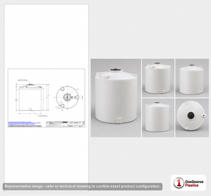 Dimensional spec drawing for Snyder 1300 Gallon Vertical Storage Tank (72" L x 72" W x 87" H)