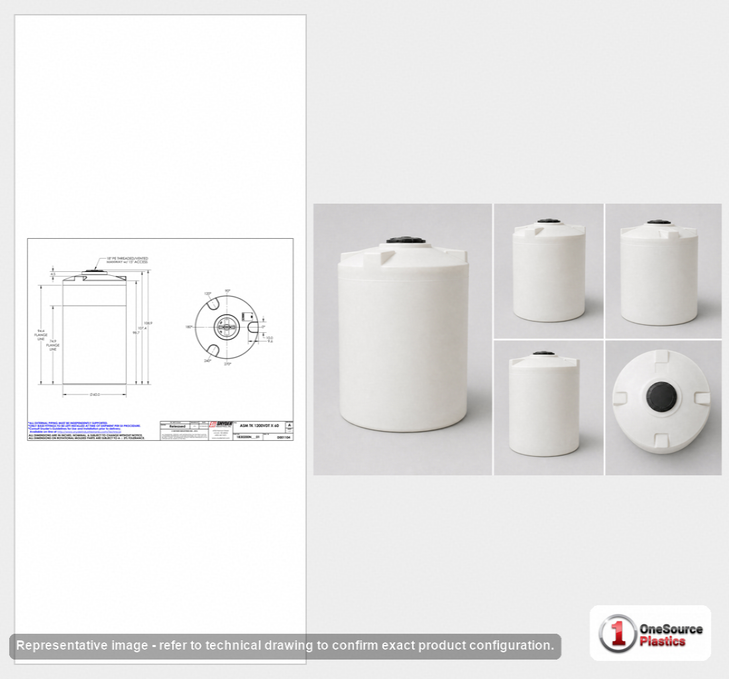 Dimensional spec drawing for Snyder 1200 Gallon Vertical Storage Tank (60" L x 60" W x 109" H)
