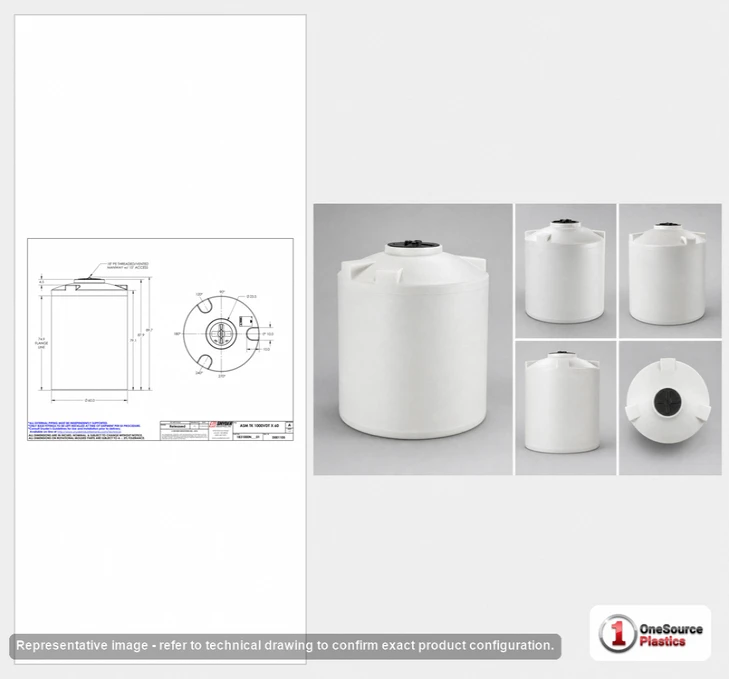 Dimensional spec drawing for Snyder 1000 Gallon Vertical Storage Tank (60" L x 60" W x 89" H)