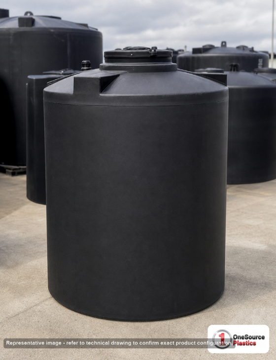 Snyder Industries 1000 Gallon ASTM XLPE Black Heavy Duty Vertical Storage Tank. Crosslinked Linear Polyethylene; Black; dimensions 89.0in H x 60.0in W x 60.0in L; 300.0 lb empty; 1.9 specific gravity rating; fittings: 1 Manway / Lid; max temp 140 deg  F / 60 deg  C; 3 Year Warranty. Manufacturer part number 1831000N48. Manufactured by Snyder. Sold by OneSource Plastics (https://www.onesourceplastics.com).