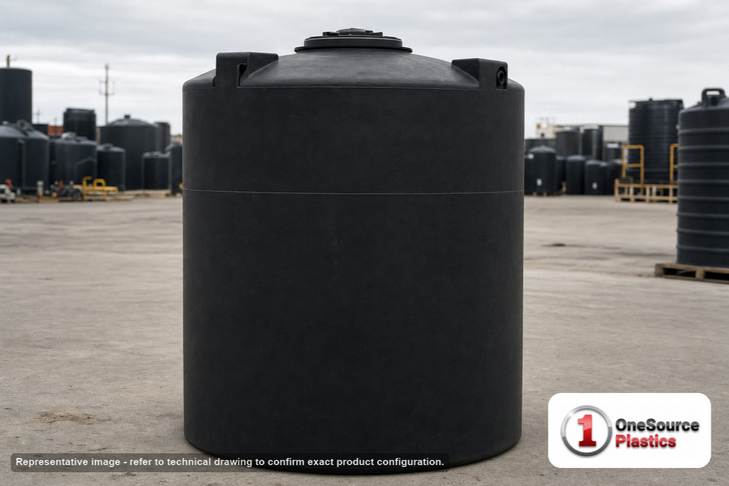 Snyder Industries 1200 Gallon ASTM Black Heavy Duty Vertical Storage Tank. Polyethylene; Black; dimensions 109.0in H x 60.0in W x 60.0in L; 310.0 lb empty; 1.9 specific gravity rating; fittings: 1 Manway / Lid; max temp 120 deg  F / 48 deg  C; 3 Year Warranty. Manufacturer part number 1830200n51. Manufactured by Snyder. Sold by OneSource Plastics (https://www.onesourceplastics.com).