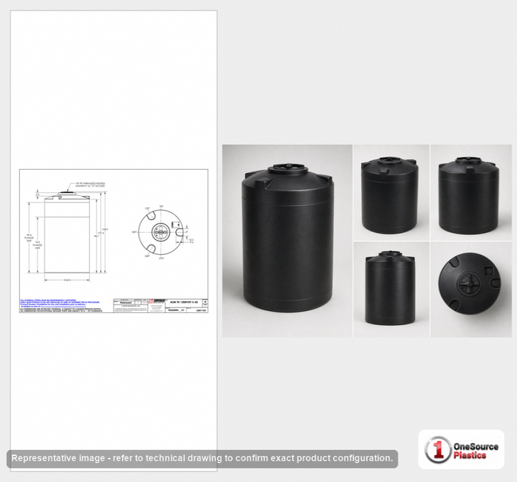 Dimensional spec drawing for Snyder 1200 Gallon Vertical Storage Tank (60" L x 60" W x 109" H)