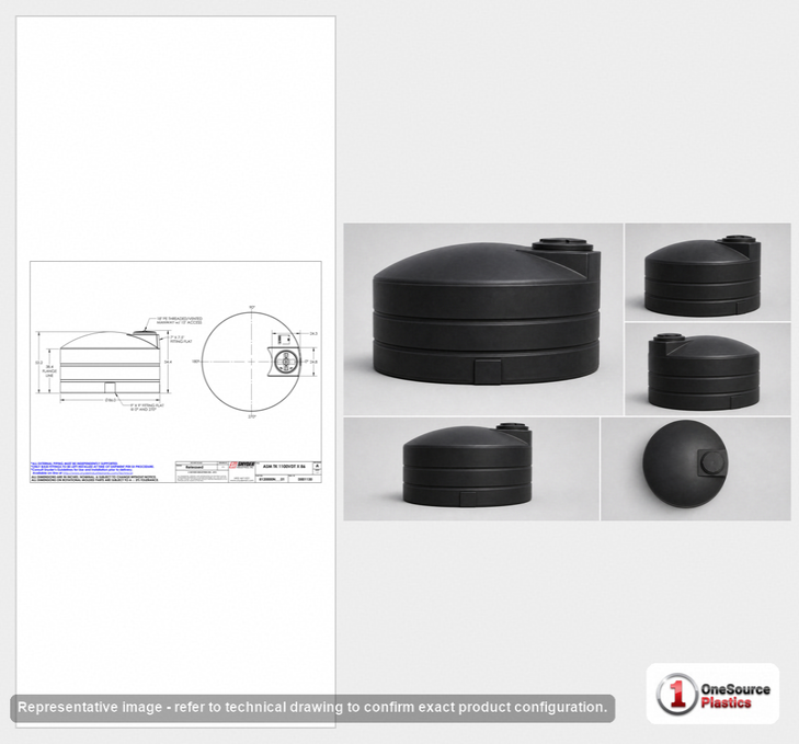 Dimensional spec drawing for Snyder 1100 Gallon Vertical Storage Tank (86" L x 86" W x 55" H)