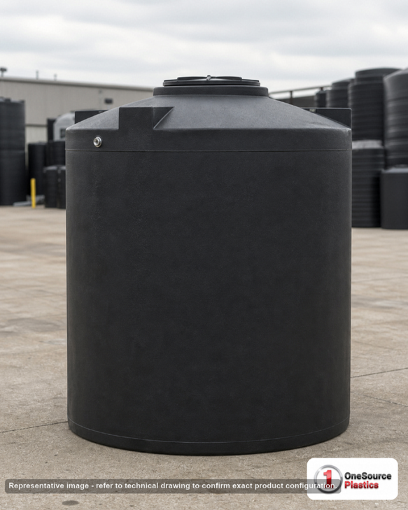 Snyder Industries 1000 Gallon ASTM Black Heavy Duty Vertical Storage Tank. High Density Linear Polyethylene; Black; dimensions 89.0in H x 60.0in W x 60.0in L; 300.0 lb empty; 1.9 specific gravity rating; fittings: 1 Manway / Lid; max temp 120 deg  F / 48 deg  C; 3 Year Warranty. Manufacturer part number 1831000n51. Manufactured by Snyder. Sold by OneSource Plastics (https://www.onesourceplastics.com).