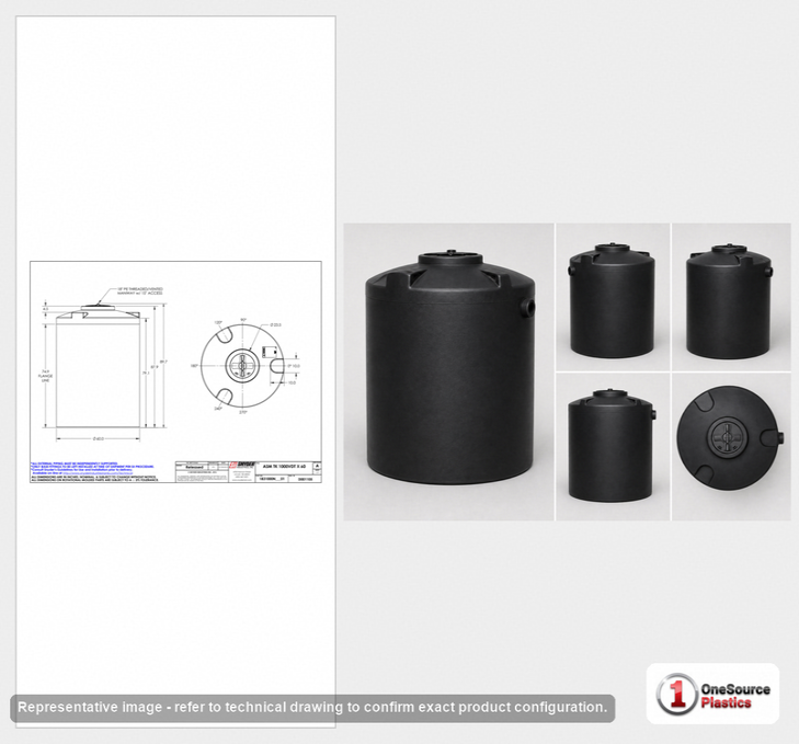 Dimensional spec drawing for Snyder 1000 Gallon Vertical Storage Tank (60" L x 60" W x 89" H)