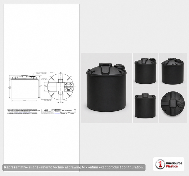 Dimensional spec drawing for Snyder 1500 Gallon Vertical Storage Tank (89" L x 89" W x 77" H)