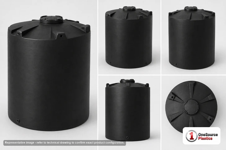 Dimensional spec drawing for Snyder 16500 Gallon Vertical Storage Tank (142" L x 142" W x 257" H)