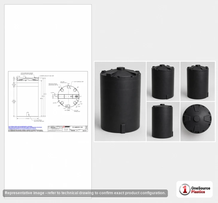 Dimensional spec drawing for Snyder 16500 Gallon Vertical Storage Tank (142" L x 142" W x 257" H)