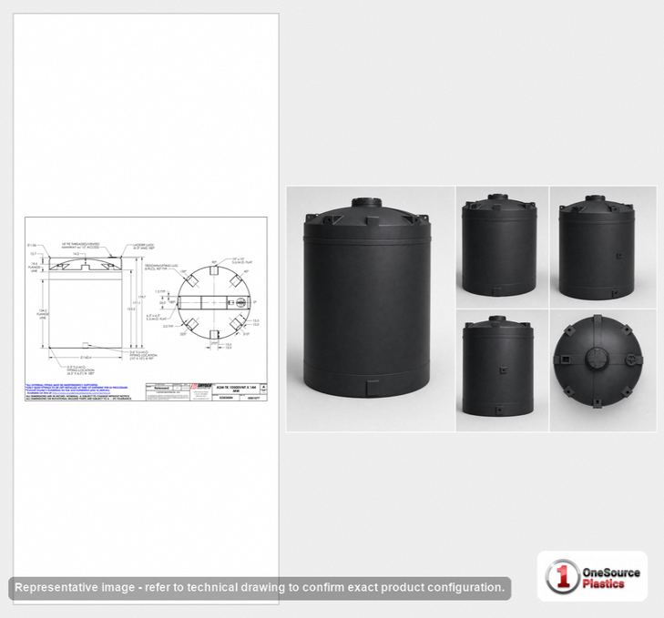 Dimensional spec drawing for Snyder 10500 Gallon Vertical Storage Tank (143" L x 143" W x 179" H)