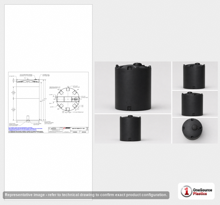 Dimensional spec drawing for Snyder 9500 Gallon Vertical Storage Tank (120" L x 120" W x 215" H)