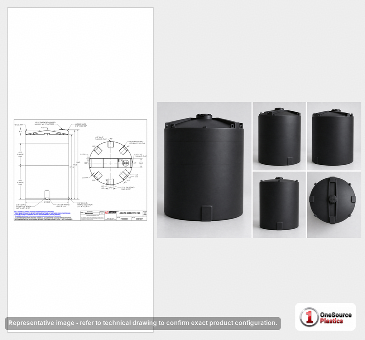 Dimensional spec drawing for Snyder 8500 Gallon Vertical Storage Tank (120" L x 120" W x 194" H)