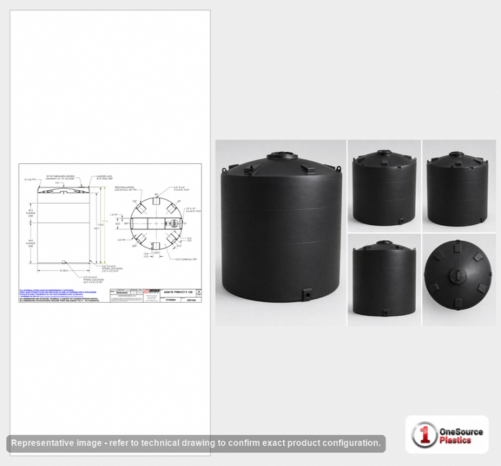 Dimensional spec drawing for Snyder 7900 Gallon Vertical Storage Tank (120" L x 120" W x 177" H)