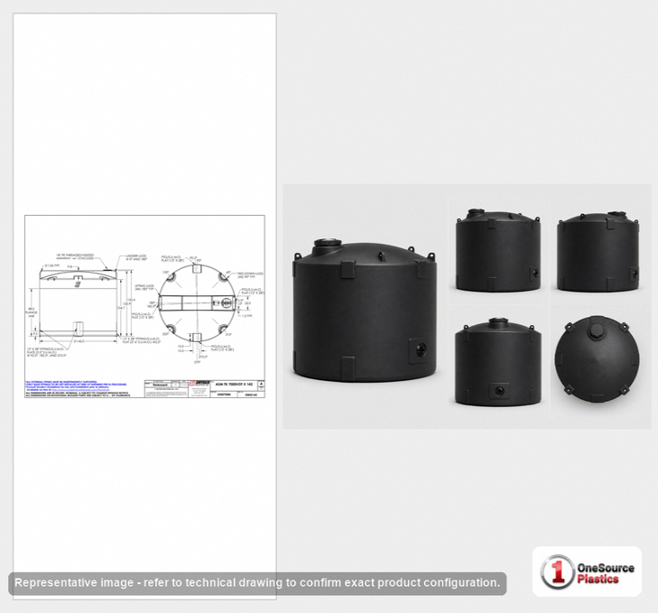 Dimensional spec drawing for Snyder 7000 Gallon Vertical Storage Tank (142" L x 142" W x 122" H)