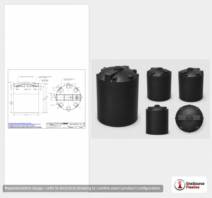 Dimensional spec drawing for Snyder 6200 Gallon Vertical Storage Tank (120" L x 120" W x 140" H)