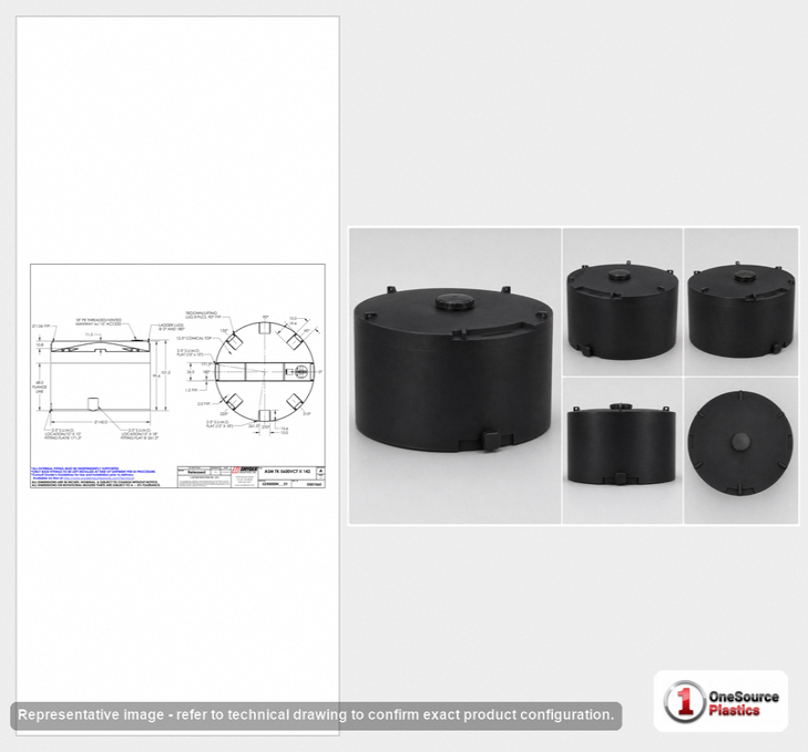 Dimensional spec drawing for Snyder 5600 Gallon Vertical Storage Tank (142" L x 142" W x 102" H)