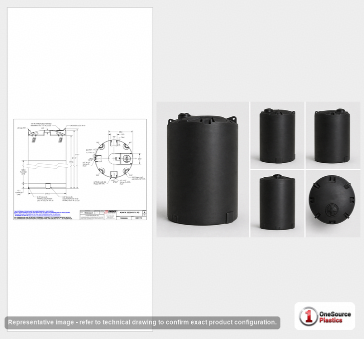 Dimensional spec drawing for Snyder 5500 Gallon Vertical Storage Tank (90" L x 90" W x 221" H)
