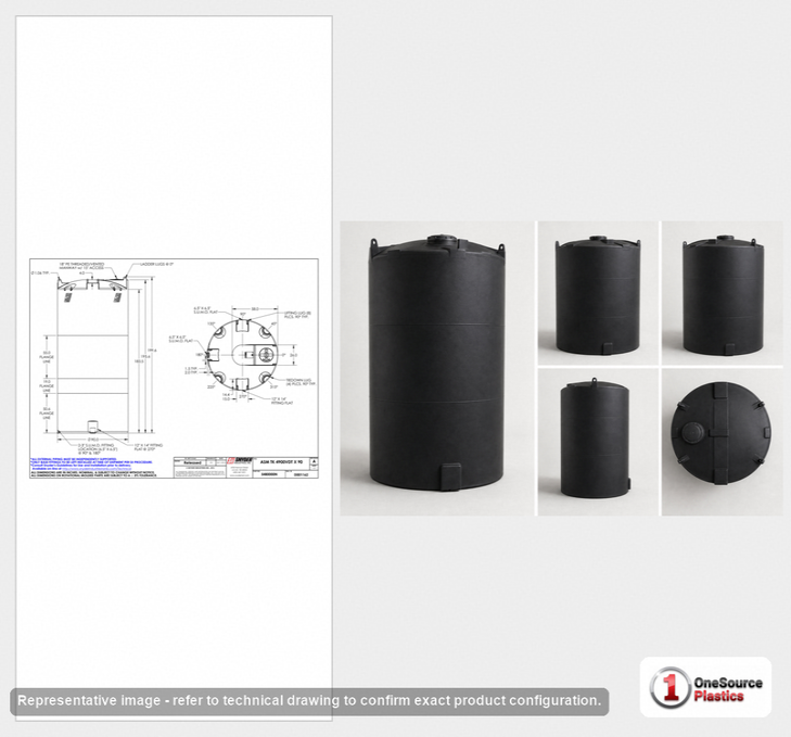 Dimensional spec drawing for Snyder 4900 Gallon Vertical Storage Tank (90" L x 90" W x 202" H)