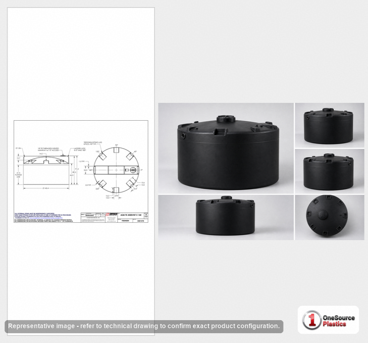 Dimensional spec drawing for Snyder 4500 Gallon Vertical Storage Tank (143" L x 143" W x 91" H)