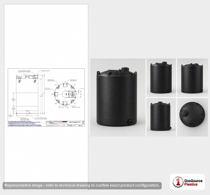 Dimensional spec drawing for Snyder 3900 Gallon Vertical Storage Tank (90" L x 90" W x 163" H)
