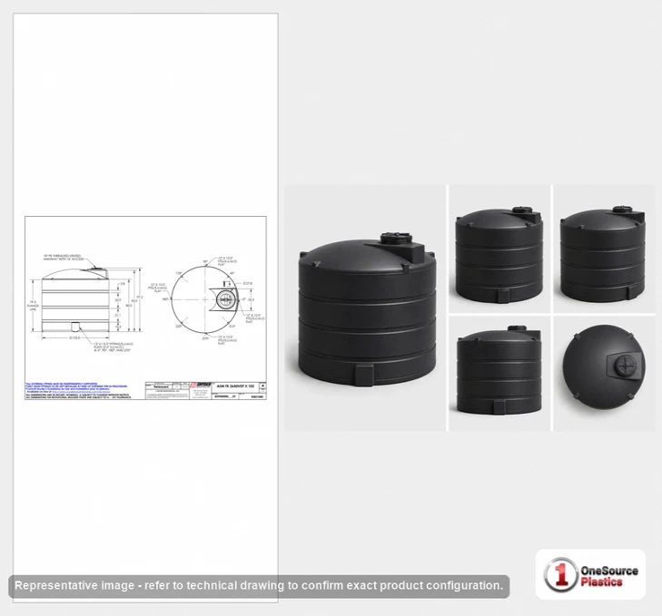 Dimensional spec drawing for Snyder 2650 Gallon Vertical Storage Tank (102" L x 102" W x 97" H)