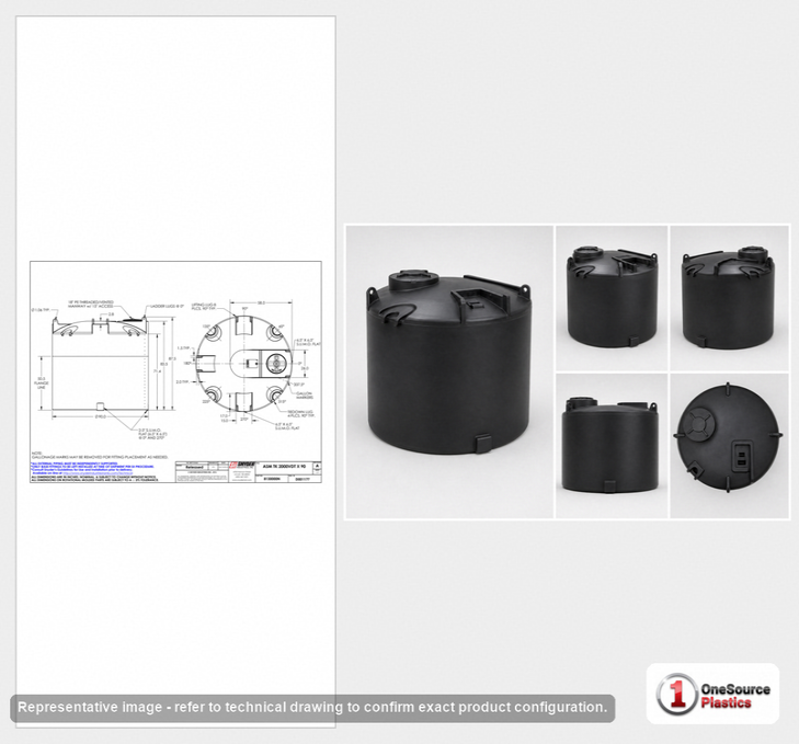 Dimensional spec drawing for Snyder 2000 Gallon Vertical Storage Tank (90" L x 90" W x 88" H)