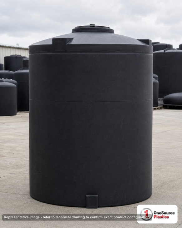 Snyder Industries 1900 Gallon ASTM XLPE Black Heavy Duty Vertical Storage Tank. Crosslinked Linear Polyethylene; Black; dimensions 119.0in H x 72.0in W x 72.0in L; 520.0 lb empty; 1.9 specific gravity rating; fittings: 1 Manway / Lid; max temp 140 deg  F / 60 deg  C; 3 Year Warranty. Manufacturer part number 1780200n48. Manufactured by Snyder. Sold by OneSource Plastics (https://www.onesourceplastics.com).