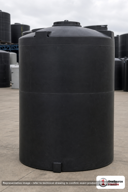 Snyder Industries 1900 Gallon ASTM XLPE Black Vertical Storage Tank. Crosslinked Linear Polyethylene; Black; dimensions 119.0in H x 72.0in W x 72.0in L; 445.0 lb empty; 1.5 specific gravity rating; fittings: 1 Manway / Lid; max temp 140 deg  F / 60 deg  C; 3 Year Warranty. Manufacturer part number 1780200n46. Manufactured by Snyder. Sold by OneSource Plastics (https://www.onesourceplastics.com).
