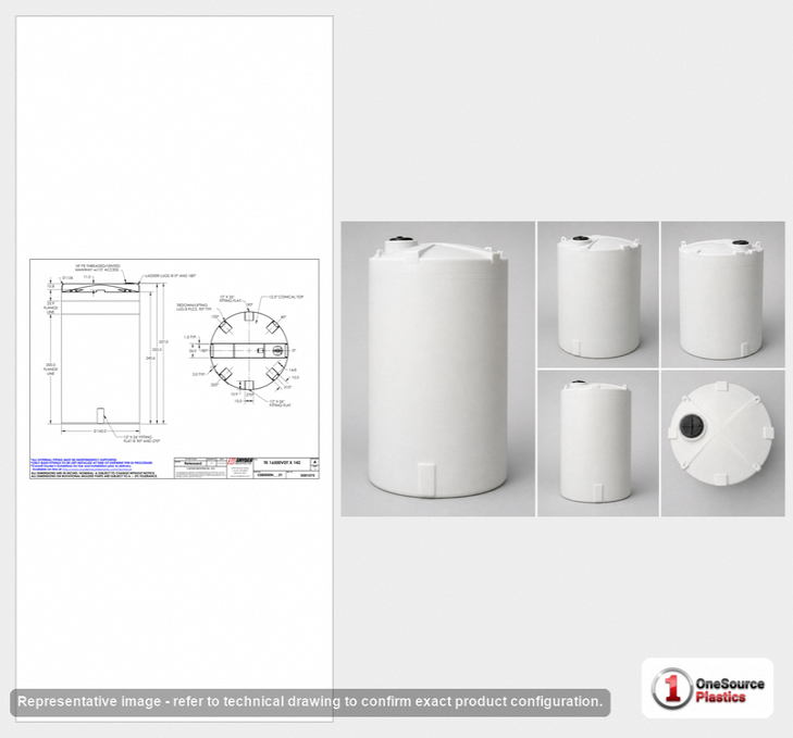 Dimensional spec drawing for Snyder 16500 Gallon Vertical Storage Tank (142" L x 142" W x 257" H)