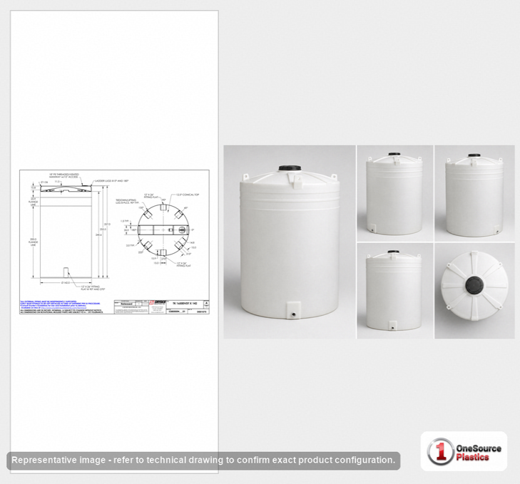 Dimensional spec drawing for Snyder 16500 Gallon Vertical Storage Tank (142" L x 142" W x 257" H)