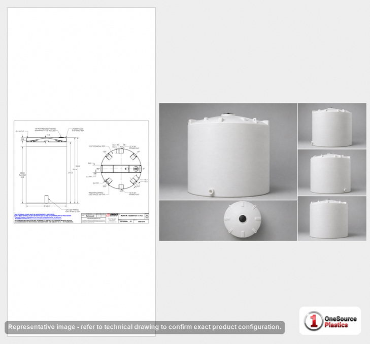 Dimensional spec drawing for Snyder 15000 Gallon Vertical Storage Tank (143" L x 143" W x 234" H)