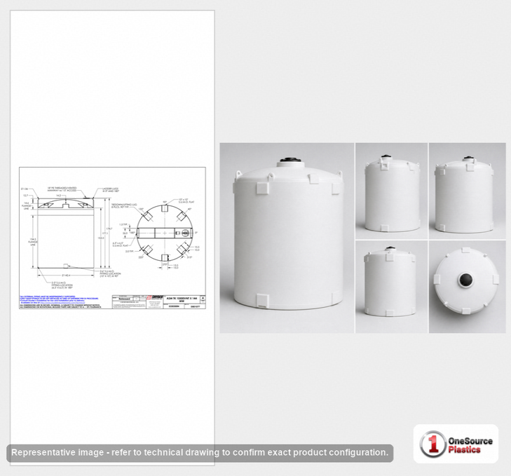 Dimensional spec drawing for Snyder 10500 Gallon Vertical Storage Tank (143" L x 143" W x 179" H)