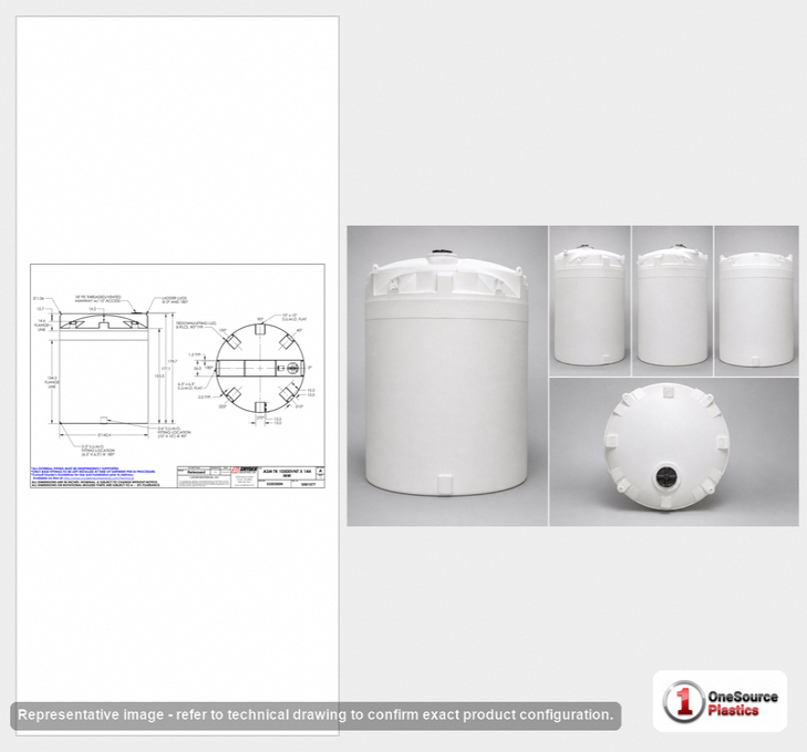 Dimensional spec drawing for Snyder 10500 Gallon Vertical Storage Tank (143" L x 143" W x 179" H)