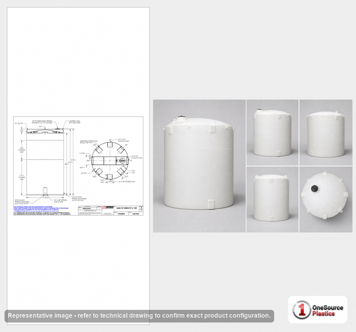 Dimensional spec drawing for Snyder 9500 Gallon Vertical Storage Tank (120" L x 120" W x 215" H)