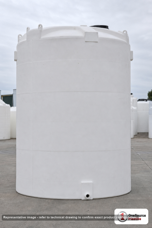Snyder Industries 9500 Gallon ASTM XLPE Vertical Storage Tank. Crosslinked Linear Polyethylene; Natural White; dimensions 215.0in H x 120.0in W x 120.0in L; 2800.0 lb empty; 1.5 specific gravity rating; fittings: 1 Manway / Lid; max temp 140 deg  F / 60 deg  C; 3 Year Warranty. Manufacturer part number 7450000n40. Manufactured by Snyder. Sold by OneSource Plastics (https://www.onesourceplastics.com).